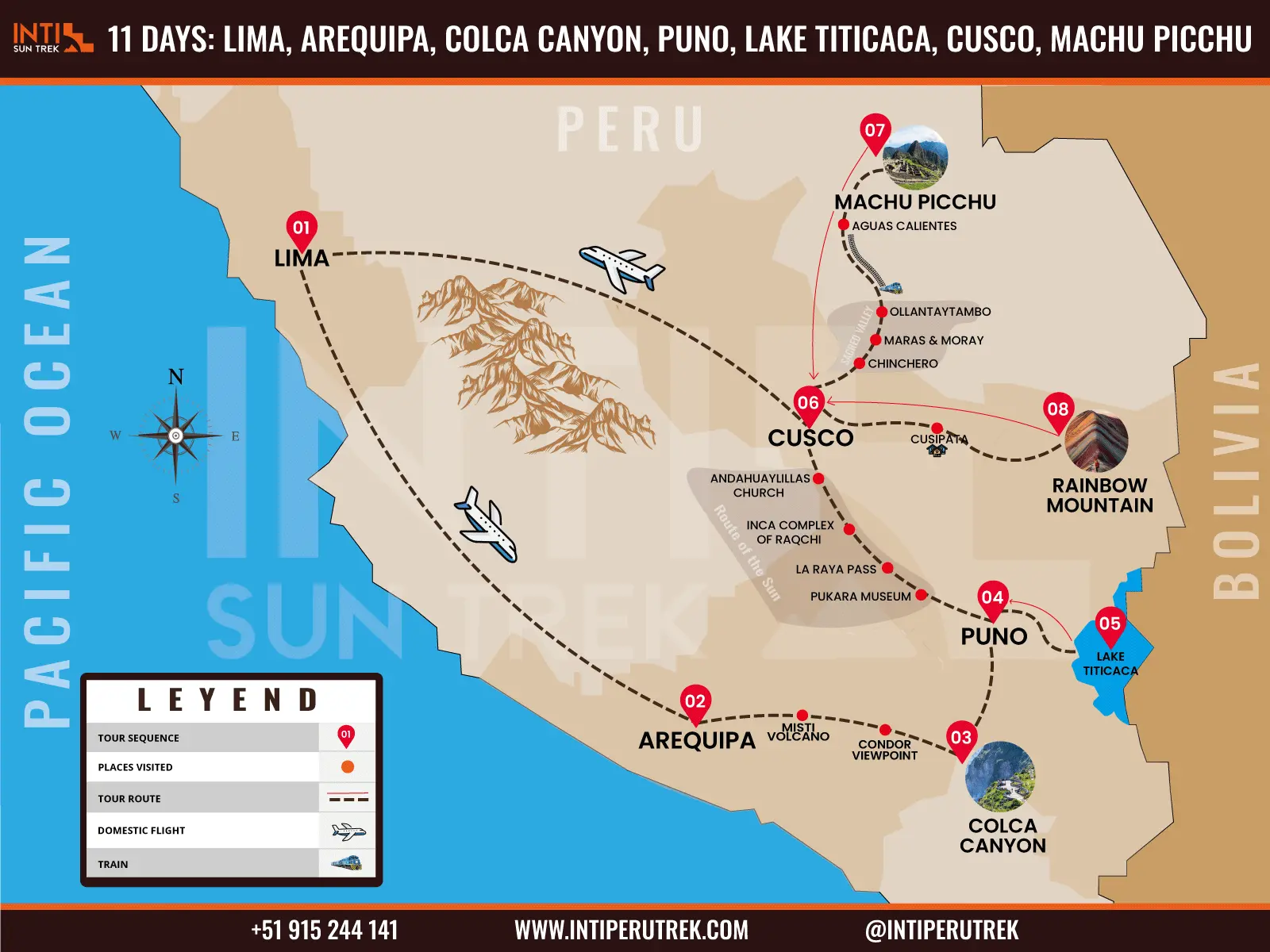 11 day peru tour map lima arequipa colca puno cusco machu picchu