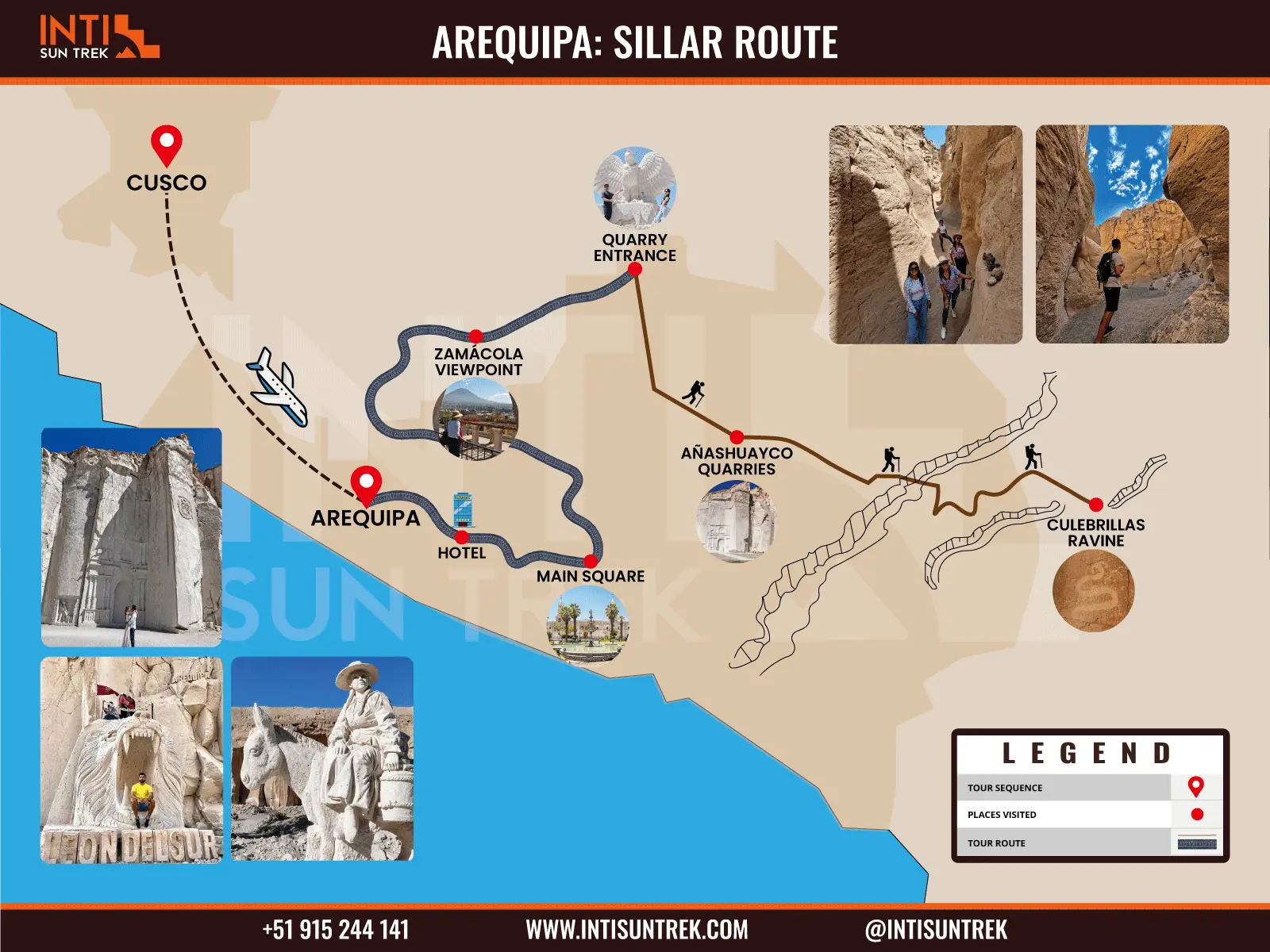 Peru Tours 9 days- Lima, Cusco, Machupicchu, Rainbow, Arequipa, Colca Canyon 8 arequipa sillar route tour map