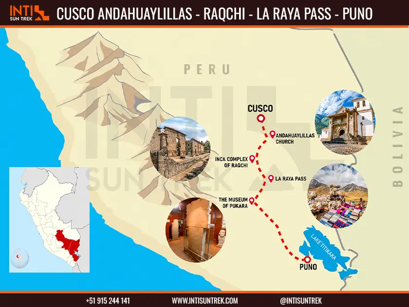 cusco to puno tour map andahuaylillas raqchi la raya peru