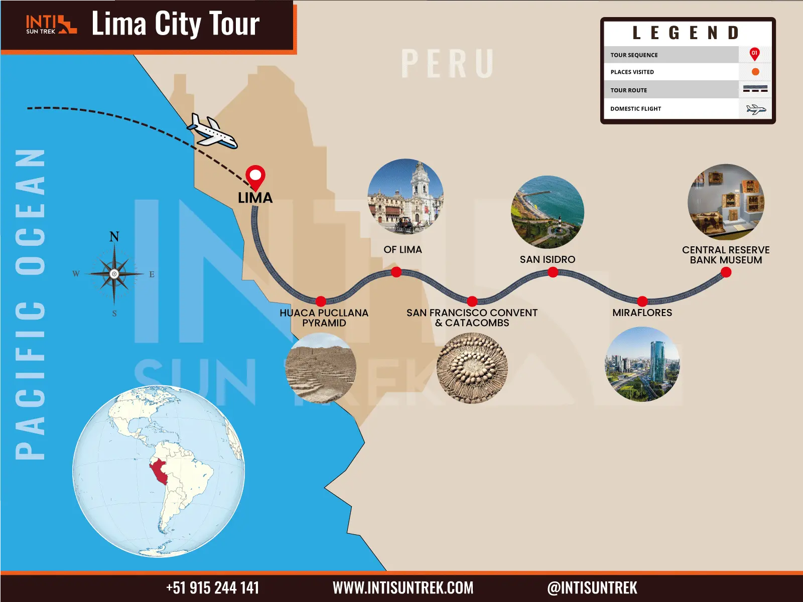 Cusco city tour map for the Peru eight day trip showing the main attractions visited in the historic city of Cusco.