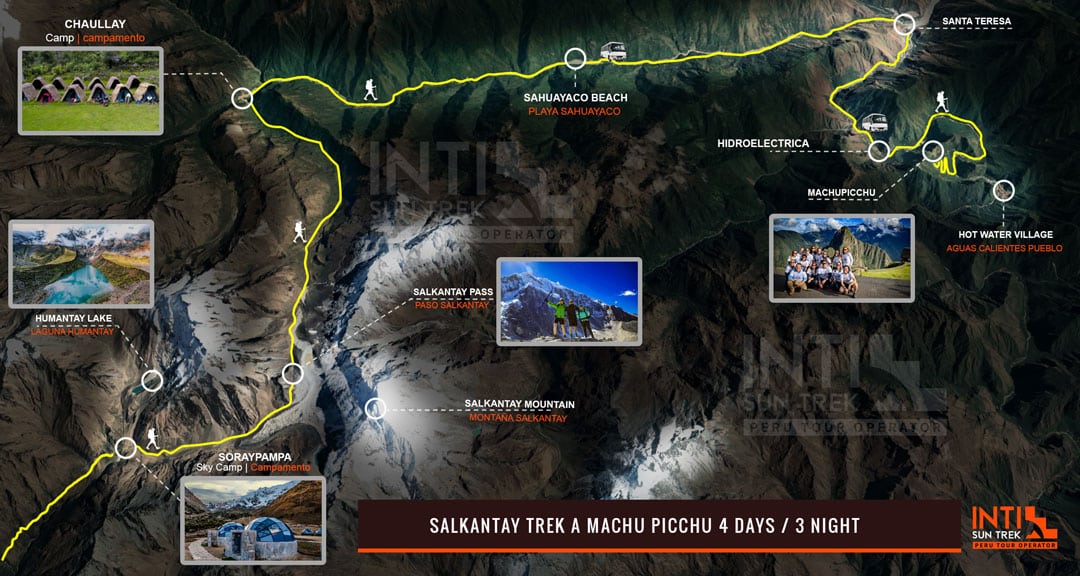 mapa Trilha Salkantay para Machu Picchu 4 dias / 3 noites